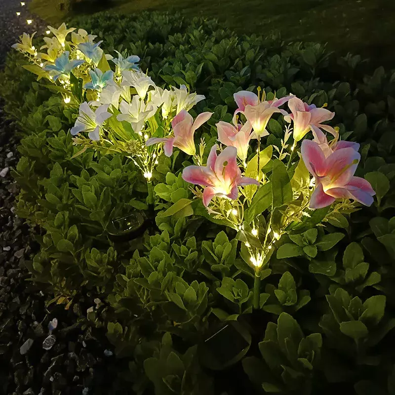 7 Head Lily Solar Lights Outdoor Waterproof Courtyard Garden Christmas Decoration Lawn LED Artificial Rose Flower Fairy Lights