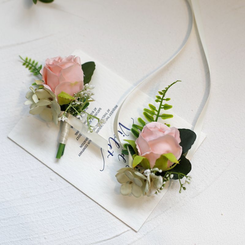 Свадебная бутоньерка для подружки невесты, цветы на запястье, бутоньерка для выпускного вечера, браслет с розой, тканевые цветы для рук, аксессуары для свадебной вечеринки