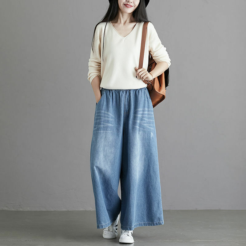 Jeans de perna larga para mulheres, calças de cintura alta, roupas largas, moda coreana, streetwear urbano quente, roupas Y2K, 2023