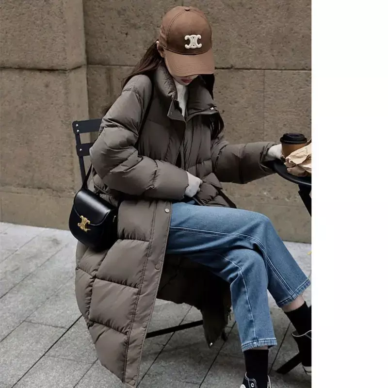 Inverno nuovo piumino d'anatra bianco per pane lungo da donna elegante abbigliamento moda coreana cappotto con colletto allentato F242
