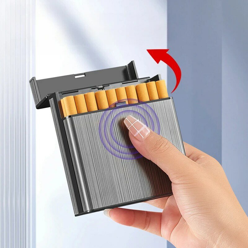 Large Capacity Cigarette Case Automatic Flip Cover Hold 40pcs Cigarettes Anti Pressure Portable Pocket Storage Box Smoking Tools