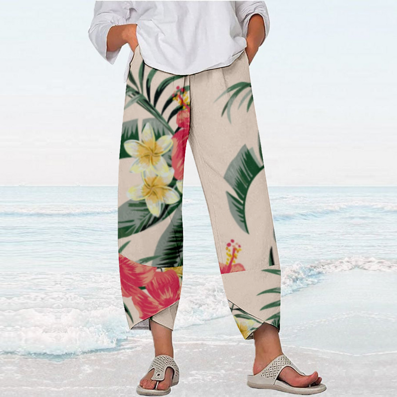 Summer Plant Print Pants Y2k Clothes Streetwear Women Beach Trousers Loose Capri Joggers Women Elegant Pantalones Mujer