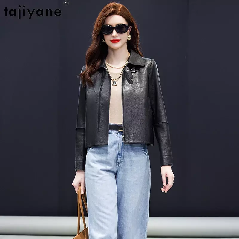 Tajiyane-女性用の本物のシープスキンレザージャケット、バイカーショートストリートウェア、韓国のファッション、超品質、2023