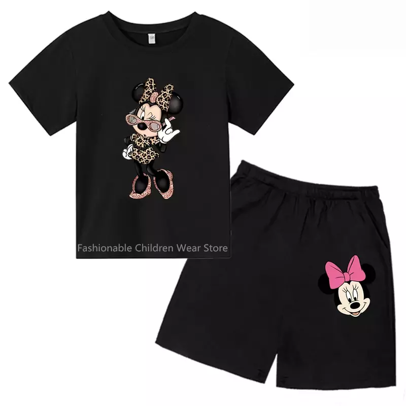 2024 trend iges Mickey-Kurzarm-T-Shirt-Set für Kinder-süßer Disney-Print, Sommer-Freizeit kleidung für Jungen und Mädchen