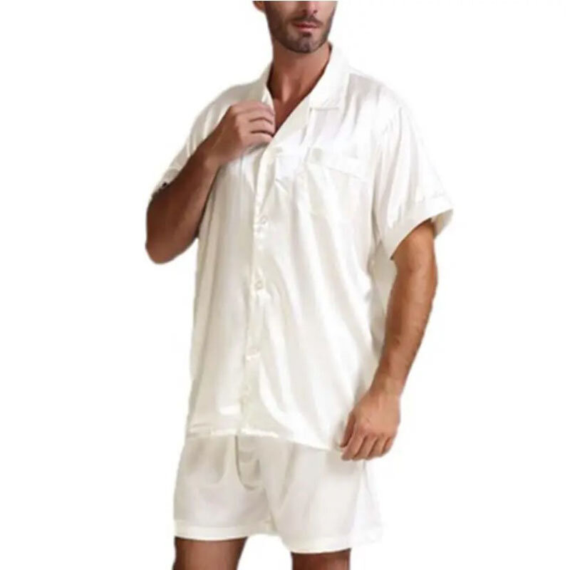 Комплект пижамный мужской из рубашки с коротким рукавом и шортов, комплект из 2 предметов, мягкая удобная домашняя одежда, спальная ткань, MY949, на лето
