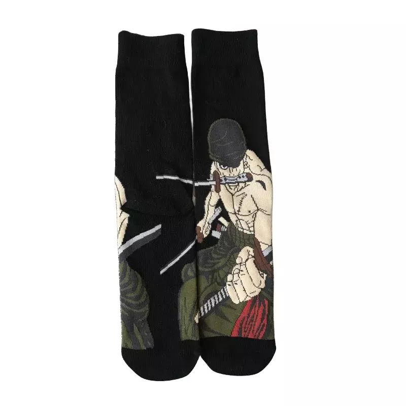 Kaus kaki kartun Luffy Sauron Ace pria dan wanita, kaus kaki katun olahraga trendi pelajar kreatif, kaus kaki panjang menengah untuk hadiah