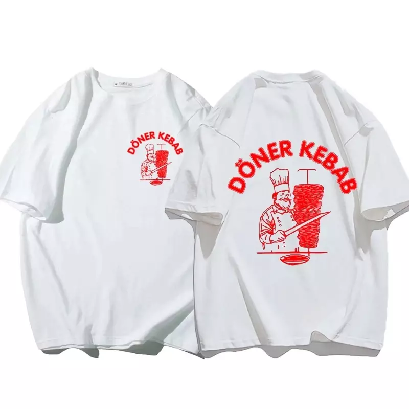 Camisetas esportivas de algodão puro verão masculino Doner Kebab impressão, Tops de manga curta, camiseta engraçada das mulheres, T-shirt vintage extragrande, roupas