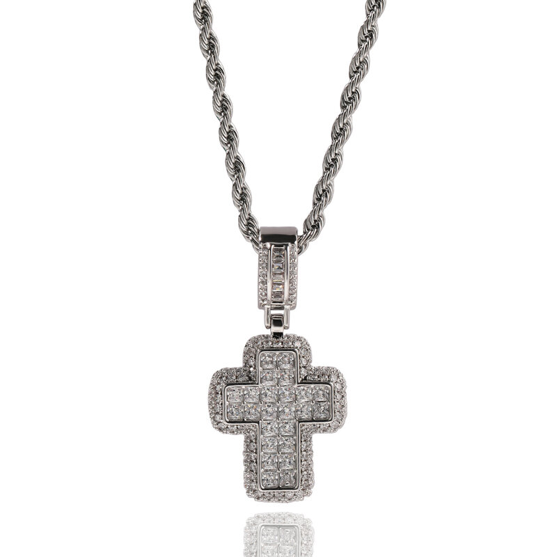UWIN Cross Pendant Full Iced Out Necklaces for Women Men Cubic Zircon Cross Charms Baguettecz Hip Hop Accessories Jewelry