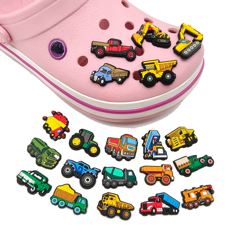 Mixer truk Excavator, untuk Croc Jibz pesona sandal dekorasi mobil keren sepatu gesper aksesoris cocok mode sepatu pesona hadiah anak laki-laki