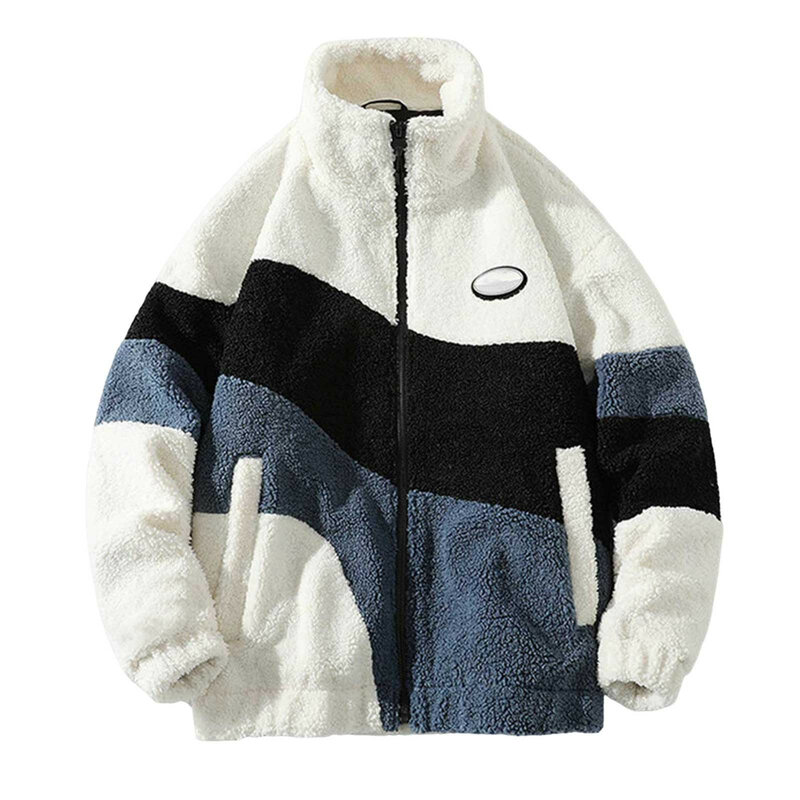 Leisure Vintage Polar Fleece Men's Jacket Oversize Contrast Color Coat Warm Male Outwear Winter Parkas Jacket Men's Clothes