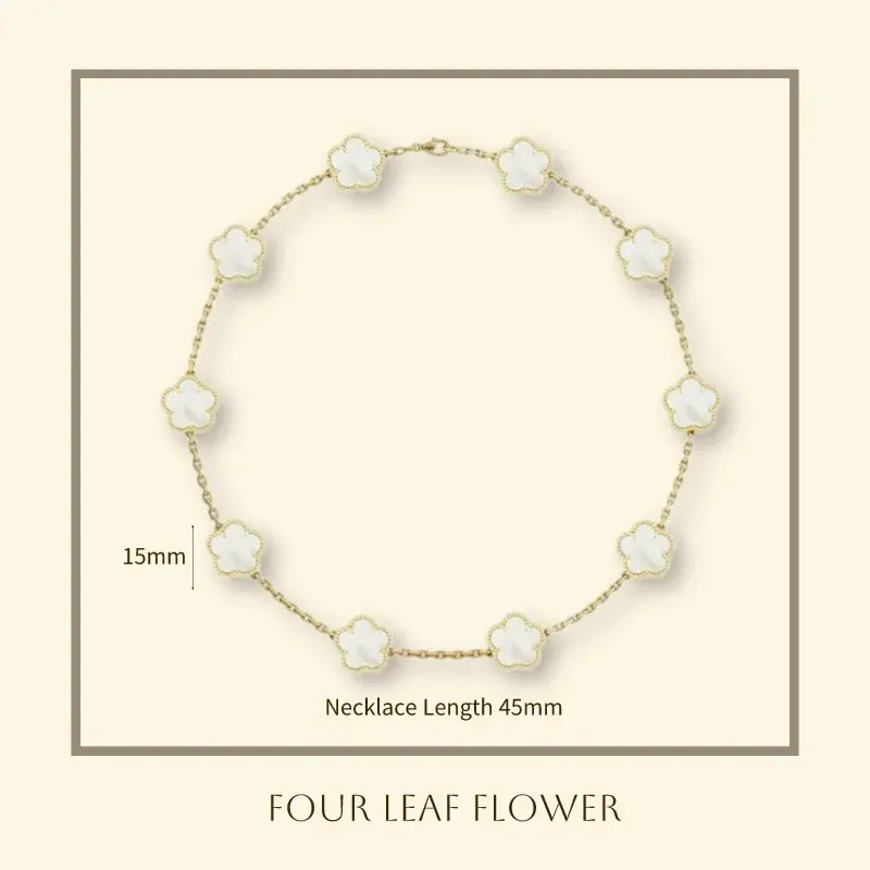طقم مجوهرات من أربع أوراق برسيم للنساء ، سلسلة سترة عصرية ، خاتم قشرة أبيض ، فاخر