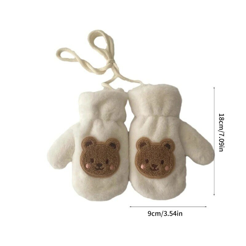 Cartoon Bear Infant Gloves Warm Baby Gloves Hanging Neck Chain Designed Plush Winter Mittens for Outdoor Activities