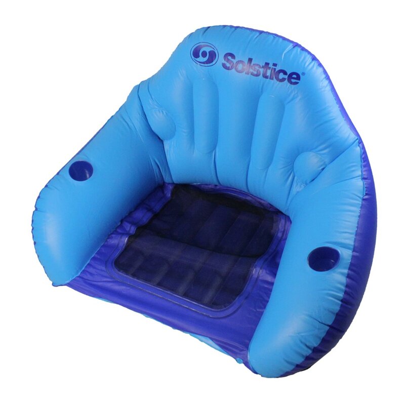 67-Inch Blue Inflatable Convertible Swimming Pool Floating Lounger with Mesh Seat Molded Drink Holders on Both Sides