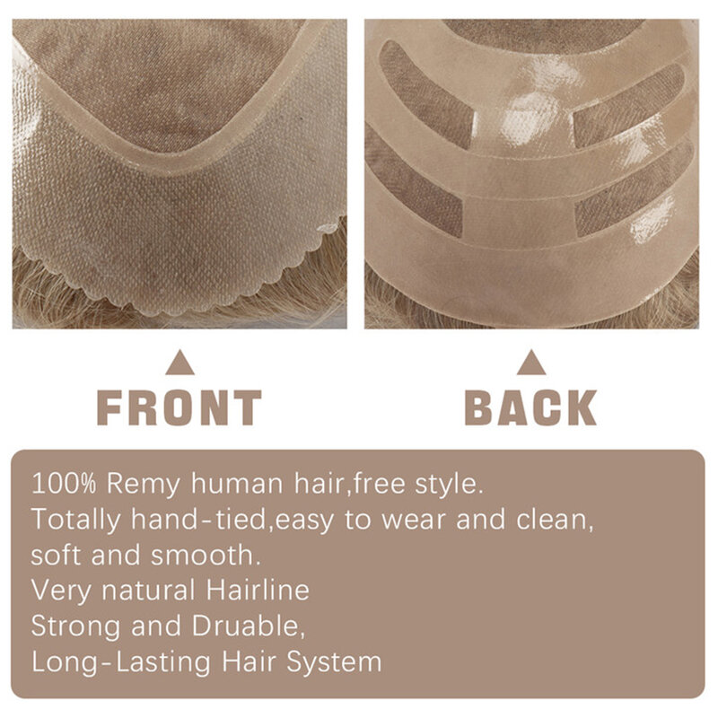 Bond Mono & Pu frente y parte trasera de NPU transpirable para prótesis de cabello masculino 100% Natural tupé de cabello humano para hombres sistemas de cabello de peluca