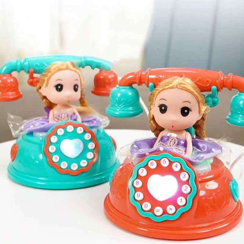 Kids Retro Doll Telephone Cartoon Cute Confused Doll Simulation Landline Baby Early Education Educational Story Machine Toys
