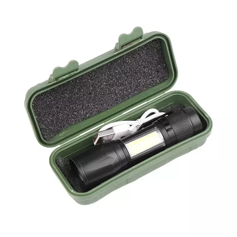 Torcia portatile LED + COB MINI torcia da pesca Zoomable Focus Light lampada tattica ricaricabile lanterna di emergenza da campeggio/escursionismo