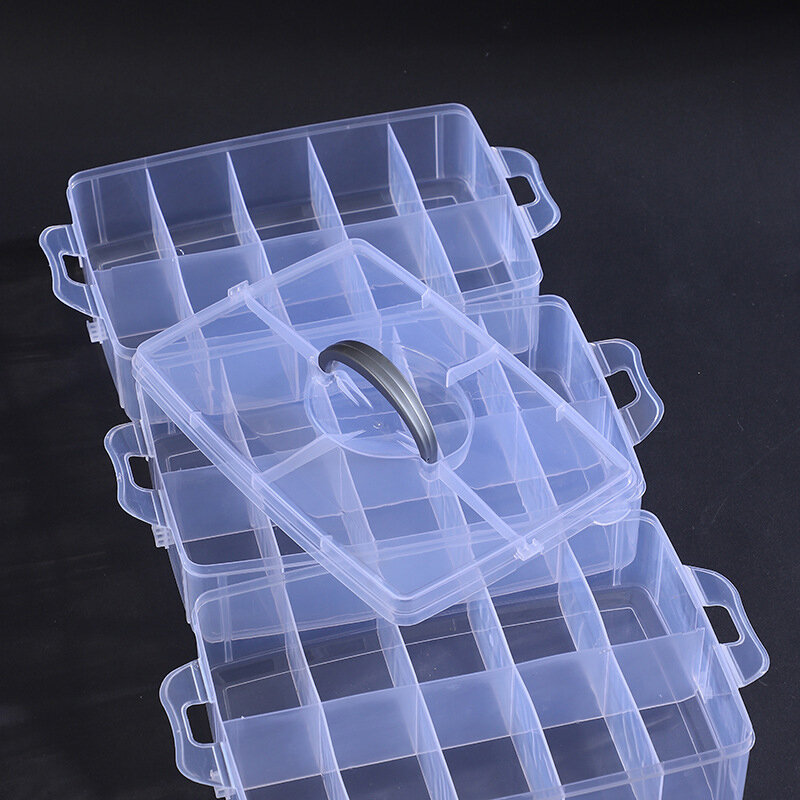 Contenitore impilabile a 3 strati in plastica trasparente per gioielli con scatola di perline organizzatore con divisori regolabili 30 griglie