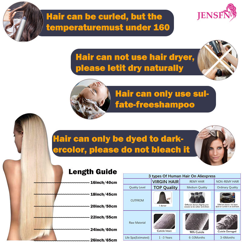 JENSFN Virgin Straight Fusion Nail U Tip Human Hair Extensions Keratin  High Quality 1g/Strand 613 Brown Blonde Color For Salon