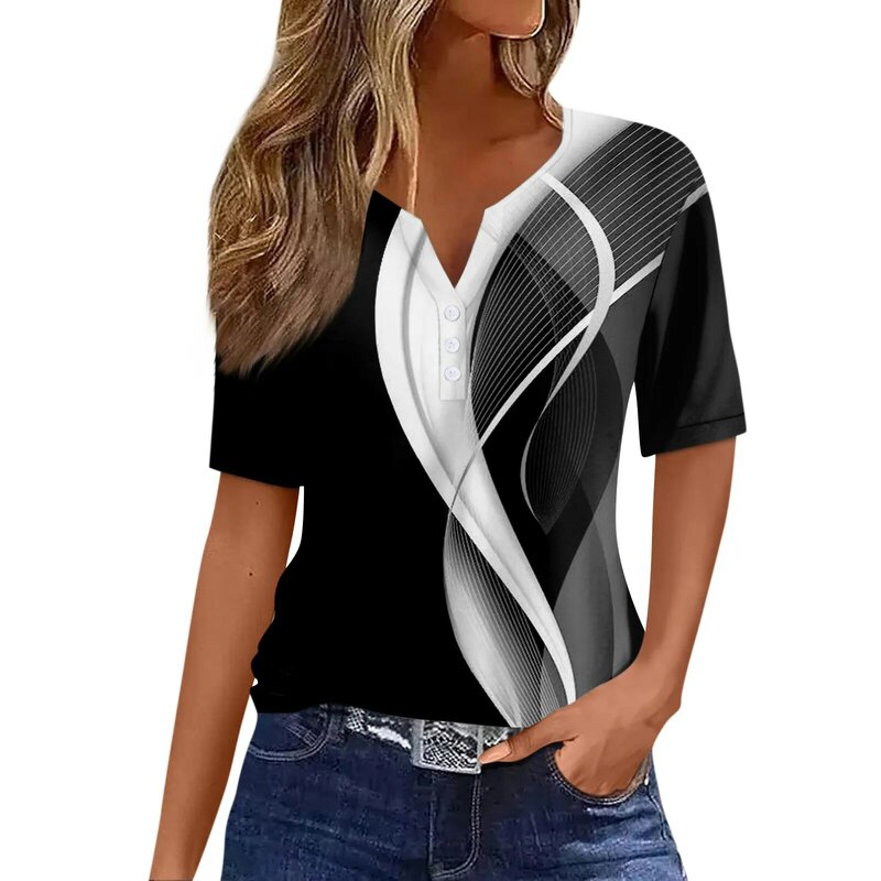 女性用フローラルプリントブラウス,Vネックシャツ,半袖,トップス,y2k,ラージサイズ,ボタン,毎日,夏