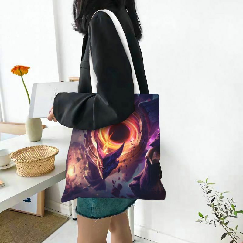 Custom League Video Games Legends Shopping Canvas Bag Women Reusable Groceries Star Malphite	   Tote Shopper Bags