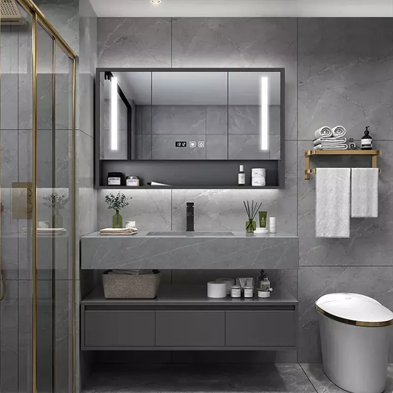 Stone Basin kabinet kamar mandi furnitur kamar mandi Modern Smart Slate terintegrasi kombinasi Vanity Washstand wastafel