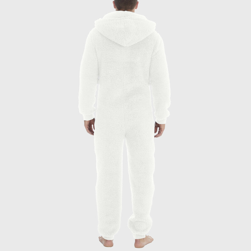 Winter onesie pajamas Men Artificial Wool Long Sleeve Pajama Men's Hooded Jumpsuit Pajamas Warm 1 Piece Suit Fleece On Sleepwear