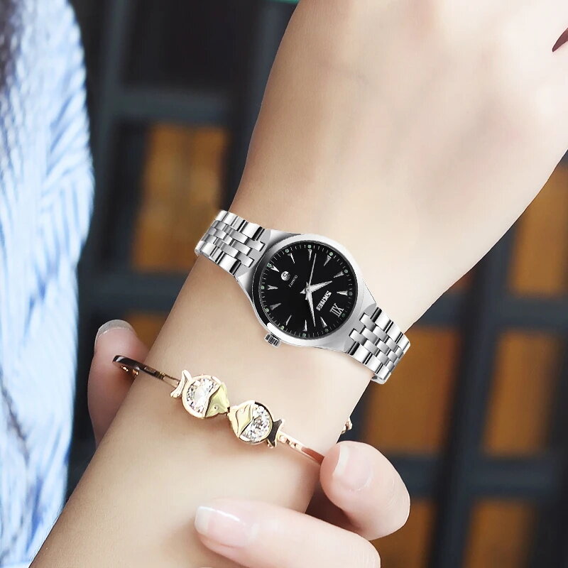 남녀공용 우아한 커플 쿼츠 무브먼트 시계, 럭셔리 방수 스테인레스 스틸 손목시계, 연인 선물, 패션