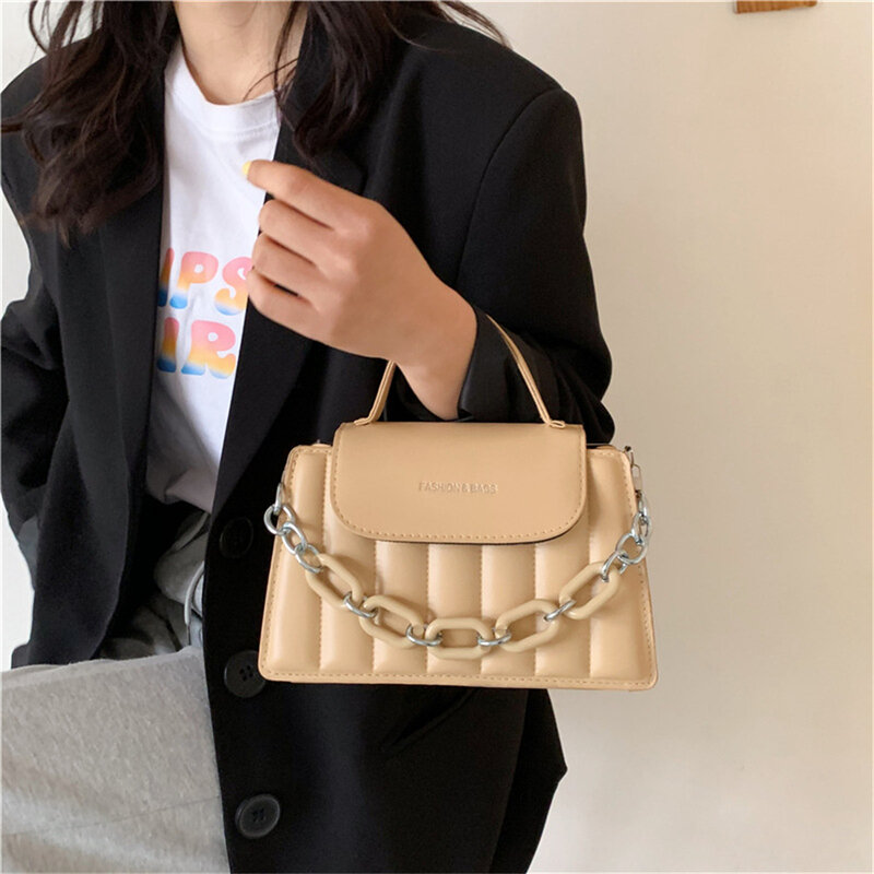 Модная женская сумка из высококачественной искусственной кожи на цепочке, сумка через плечо, однотонная женская сумка, Женский мессенджер, сумка для магазина
