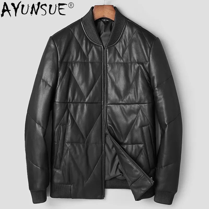 AYUNSUE-جاكيت مبطن من جلد الغنم الأصلي للرجال ، معطف أسود حقيقي ، معاطف غير رسمية ، الخريف ، الشتاء ،!