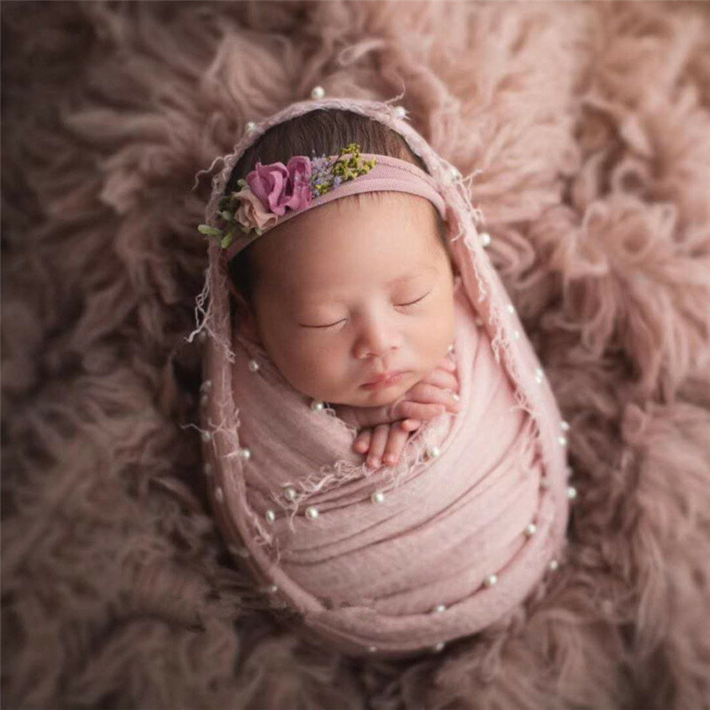 生まれたばかりの赤ちゃんのための真珠のお土産,写真のアクセサリー,柔らかく伸縮性のある毛布