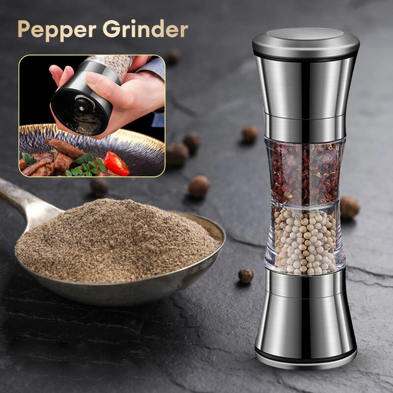 Double-ended 2-in-1 304 Stainless Steel Pepper Grinder For Household Manual Ceramic Core Sea Salt Spice Manual Seasoning Bottle