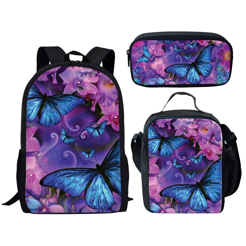 Classic Fashion Novelty Funny butterfly 3D Print 3pcs/Set pupil School Bags Laptop Daypack Backpack Lunch bag Pencil Case