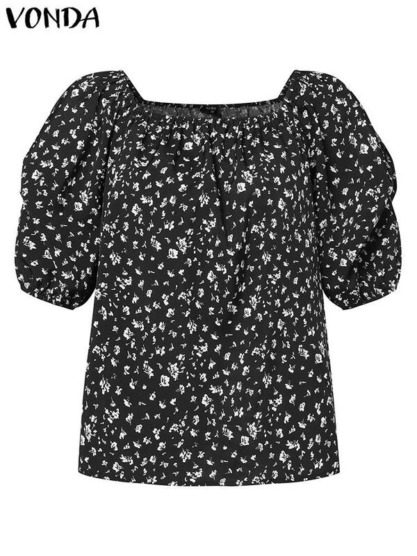 فوندا-بلوزة قصيرة الأكمام مطبوعة للنساء ، قمصان OL ، بلوزة ريترو أنثى ، موضة فضفاض ، صيف ، 2023