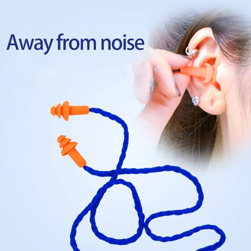 Bouchons d'oreille réutilisables en Silicone, Orange, trois brides, Protection du bruit, réduction du sommeil