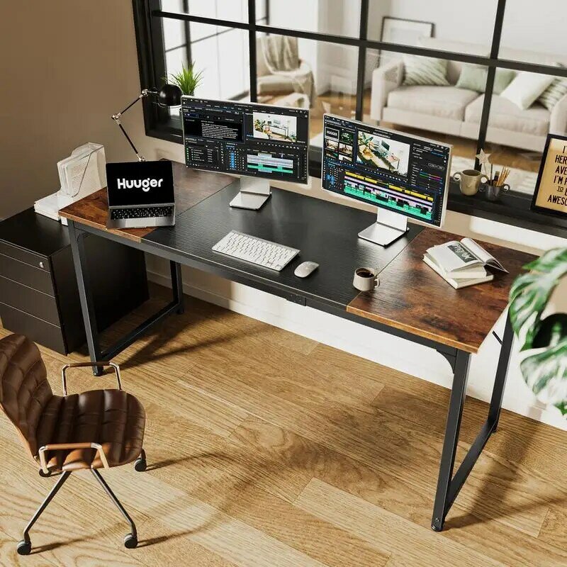 Office Desk com Storfor Home Office, Gaming Desk, Study, Modern Simple Desk, Large Legroom, Metal Frame