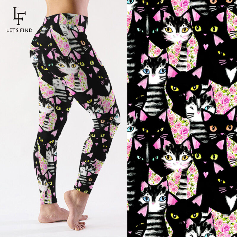LETSFIND-Pantalones con estampado de gatos y animales para mujer, Leggings elásticos de cintura alta, 2019