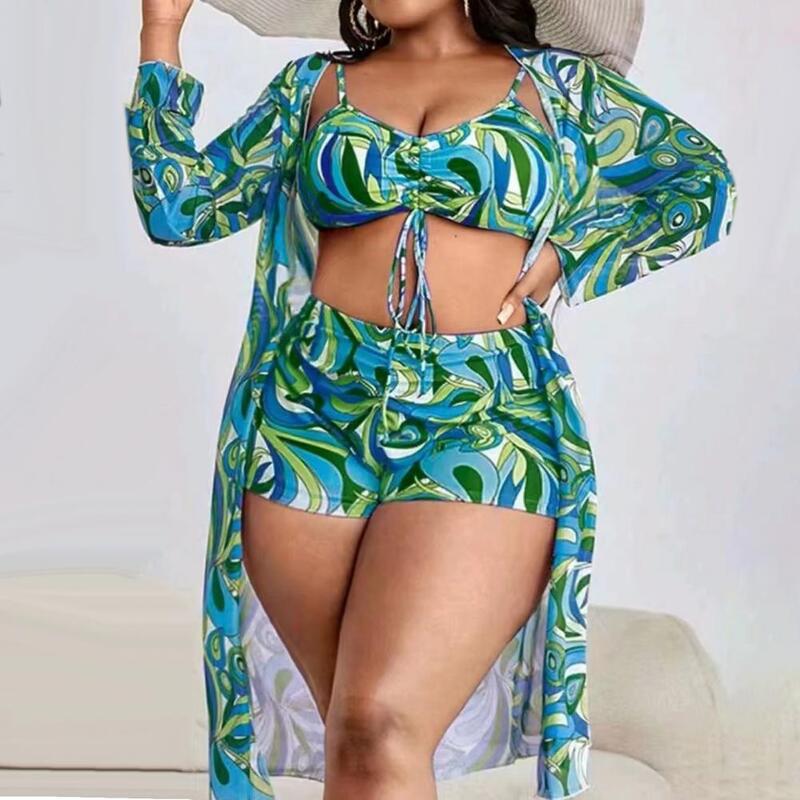 Dreiteiliger Badeanzug stilvoller 3-teiliger Damen-Bikini mit hoher Taille Badehose Sonnenschutz-Strickjacke sexy für schnelle
