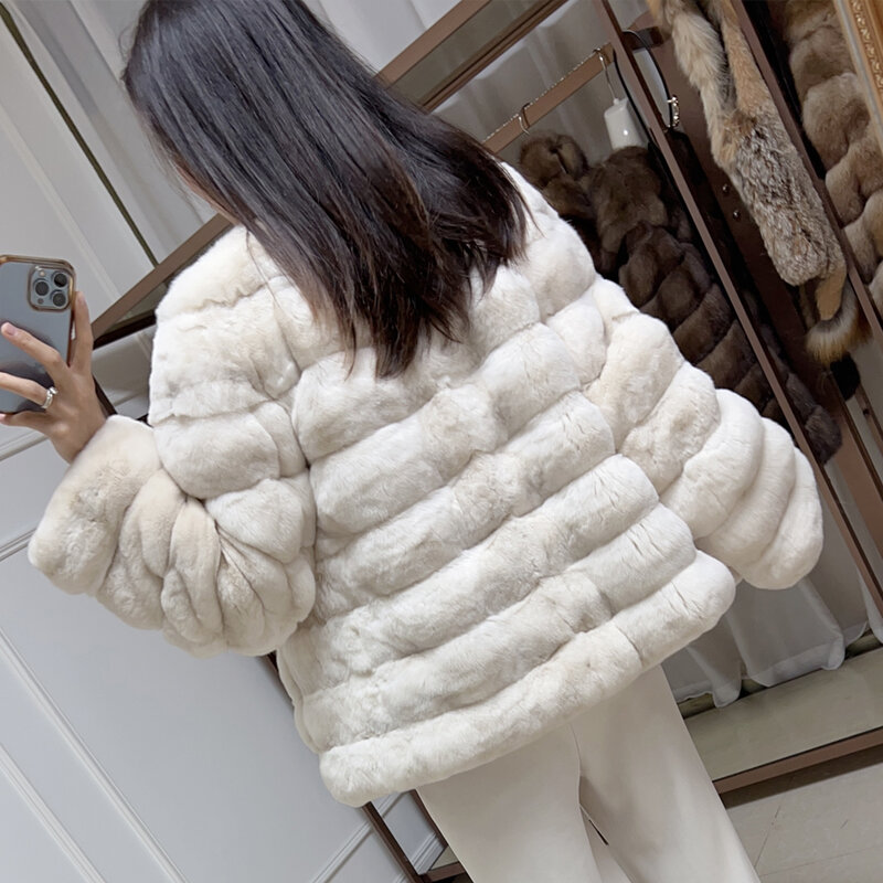 Chinchilla Fur Real Rex Rabbit Fur Coats White Fur Jacket Best Selling Short Natural Rabbit Fur Coat Women