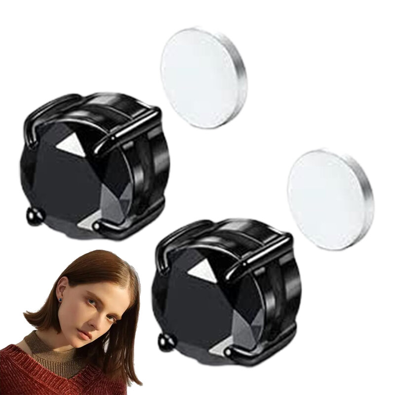 Магнитные серьги-гвоздики для ушей с кристаллами, простые в использовании клипсы для женщин и мужчин, круглые магнитные серьги в стиле панк с цирконием, не пирсинг, ювелирные изделия, 1 пара