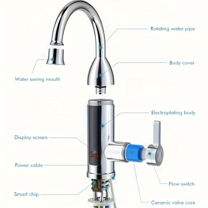 Instantaneous Digital Display Electric Kitchen and Bathroom Quick-heating Heating Faucet RX-012