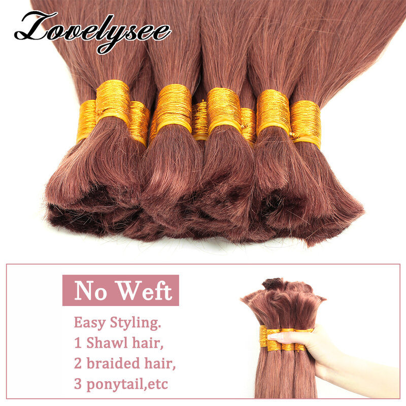 Brazilian Straight Bulk Human Hair Extensions No Weft Remy Bulk Human Hair 16 To 28 Inch Pre-Colored Bulk Hair Crochet Braids