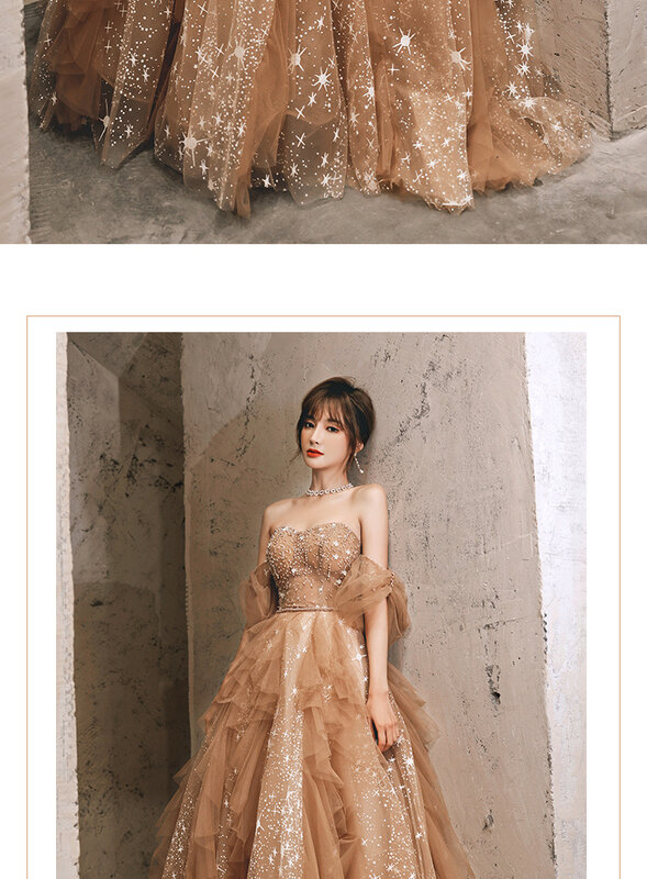 Индивидуальное платье цвета хаки с изображением ведущего звездного неба, потрясающая модель платья на одно плечо для подиума, платье для невесты