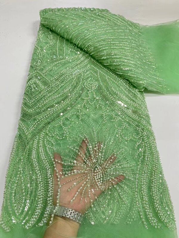 Luksusowe czarne koraliki koronki ręcznie robiona tkanina francuska suknia ślubna najnowsza nigeryjska haft dobra cena z cekinami nowa
