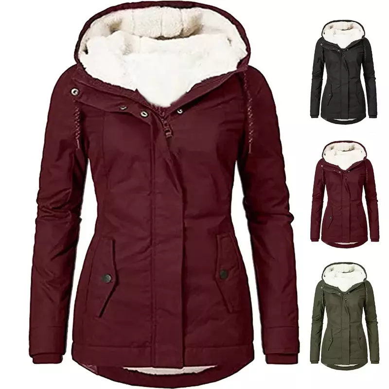 Женские пальто на молнии с капюшоном 2023, Свободные повседневные парки с карманами, обычные толстые теплые однотонные куртки с длинным рукавом на осень и зиму