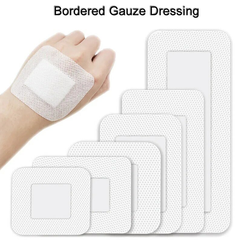 5Pcs Bordered Guaze Pad Sterilized Wound Dressing Waterproof Adhesive Wound Plaster Bandage Sticker Home Travel First Aid Kit