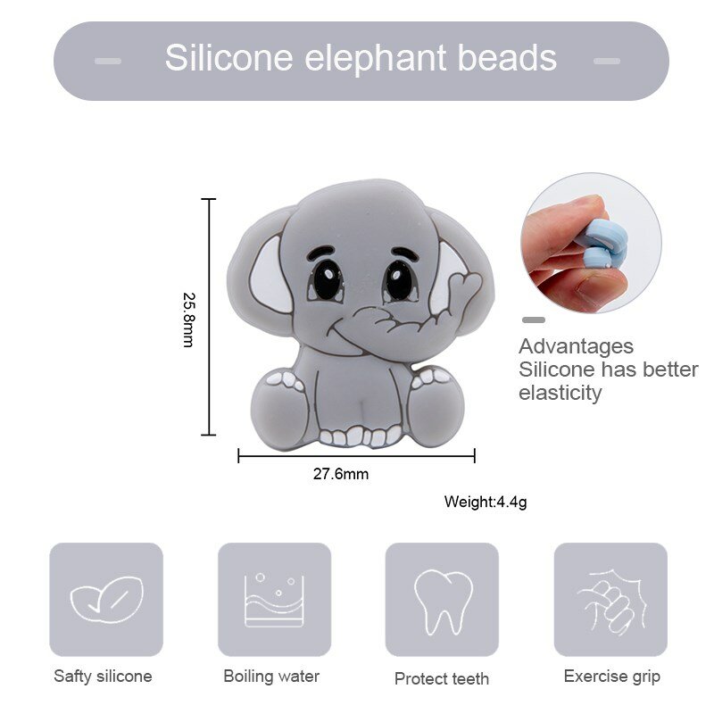 BPA 프리 동물 실리콘 젖니 목걸이 장난감, 코끼리 식품 등급 실리콘 만화 수유 작은 막대, 5 개
