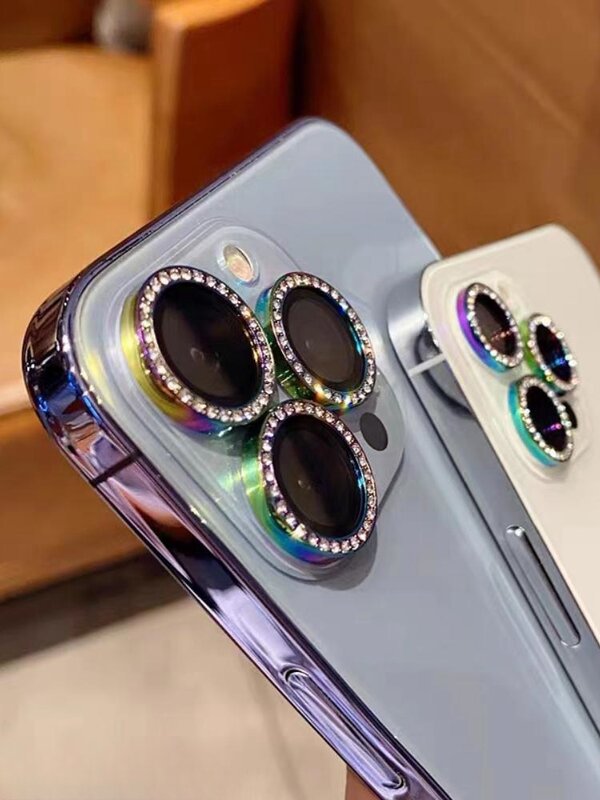 Pelindung lensa kamera IPhone, pelindung lensa kamera mini untuk IPhone 15 14 Pro Max 12 buah, kaca pelindung untuk IPhone 13 Pro Max 11 12