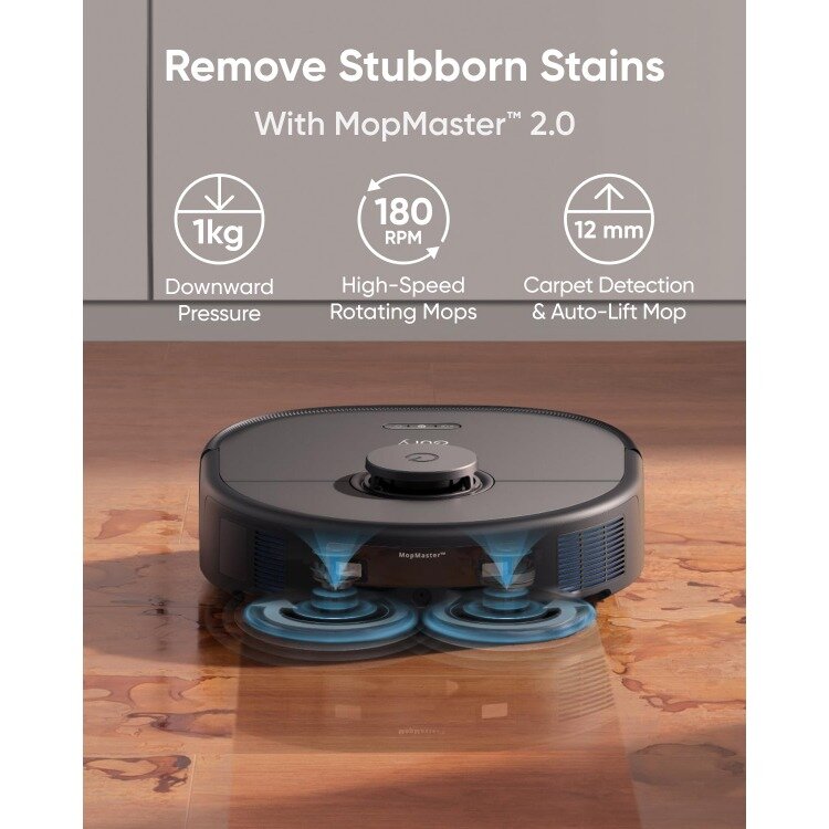 Robot Vacuum and Mop with 8,000 Pa Suction, Dual Mops with 12 mm Auto-Lift and Carpet Detection, AI Obstacle Avoidance