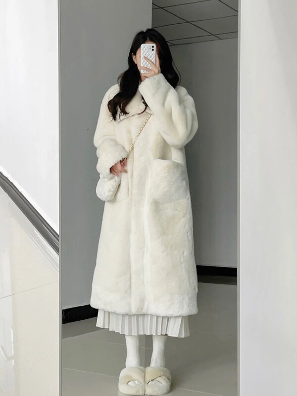 Nowy damski płaszcz zimowy ze sztucznego futra, długie futro, gruby, ciepły, kobiecy, pluszowy, Plus Size, luźny, 2022