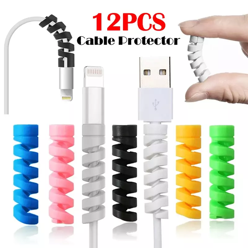1/12pcs Cable Protector Universal Silicone Data Cable Spiral Winder Wire Cord Organizer Cover for Iphone USB Charger Cable Cord